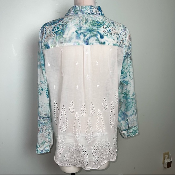 Chico's Paisley Button Front Sheer Blouse Women’s Size Large Cotton Boho Shirt - Picture 7 of 14